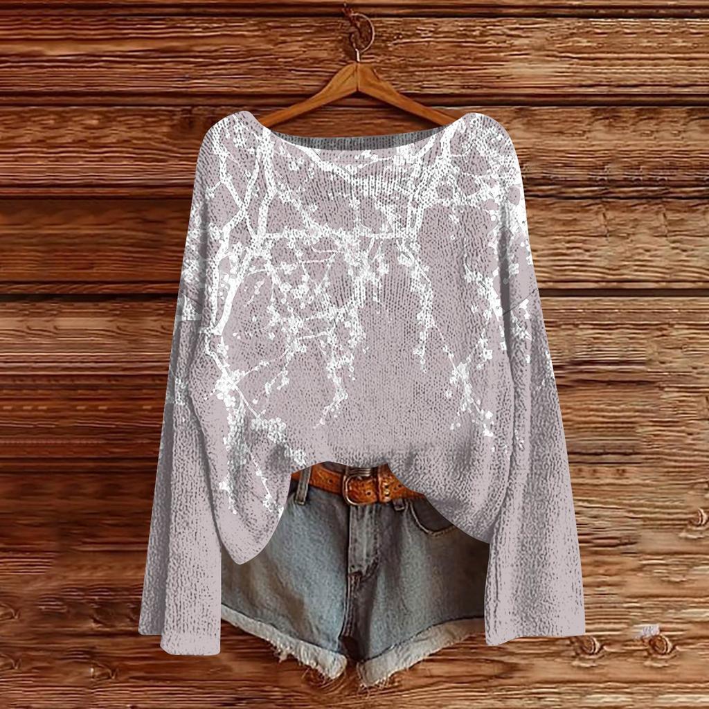 Women's Fashion Vintage Lightweight Sweater Casual Long-Sleeve Knit Pullover Top