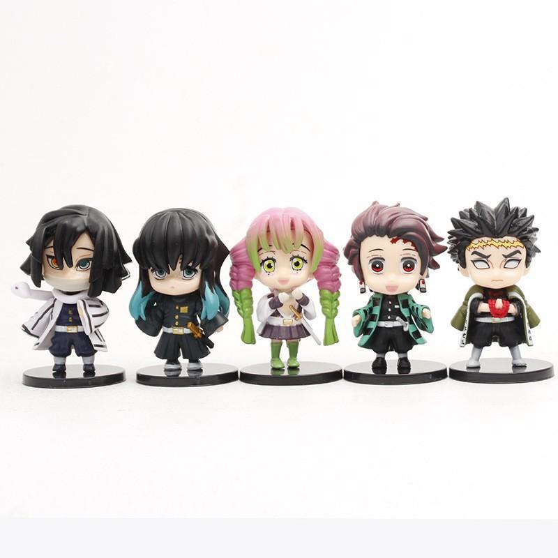 10pcs/set Anime Kamado Tanjirou Q Version Tomioka Giyuu Kyoujurou Sitting Model Muichirou Kanroji Figure Toy