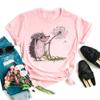 Pink Women Tshirts Casual Cute Cartoon Hedgehog Floral Graphic Print Female Tee Tops Harajuku Fashion Short Sleeve T Shirt Femme