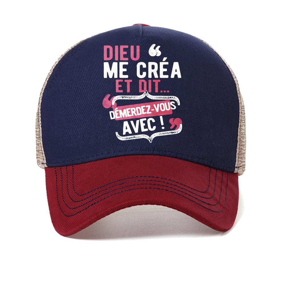 with French Quote Dieu Me C'est Mon Saint print baseball cap fashion Harajuku Retro Unisex Snapback Hat Breathable Trucker Hats