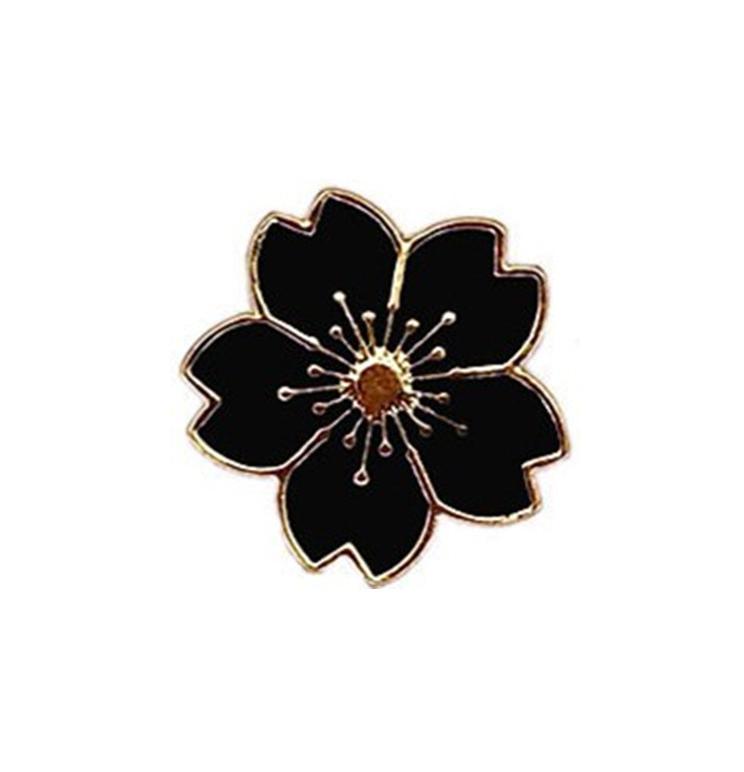 

New Sweet Girl Style Beautiful Cherry Blossom Drop Oil Brooch Alloy Badge Small Flower Collar Needle Clothing Brooch Zircon чорний