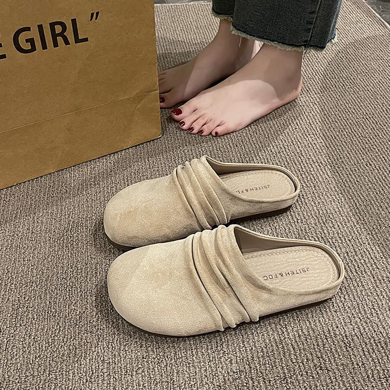 Thick-soled women's new outer wear in summer 2025 retro round head versatile Muller bag head half slippers
