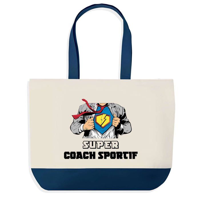 Tote bag - PLANETEE - Super Coach Sportif Collègue Départ - Bleu - Coton 40x45 cm - Design graphique