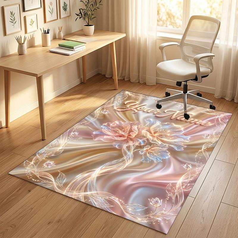 Floral Garden Theme Crystal Velvet Rug Personalized Custom Name Text Soft Floor Mat Home Decor