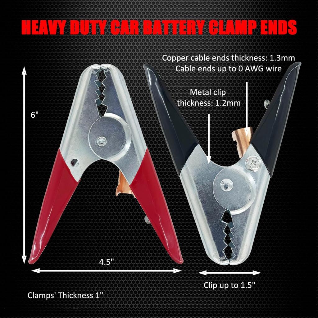 Ampper Replacement Jumper Cable Clamps, 1100A Heavy Duty Car Battery Clamp Ends For Jumper Cables, Jump Starter, Charging And Testing (1 Pair)