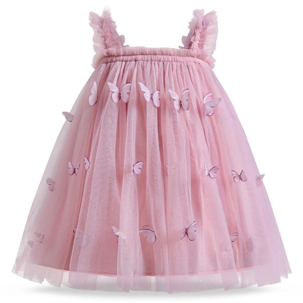Summer Girls Suspender Dress Butterfly Cute  Girl Mesh Puffy Vest Princess Dress