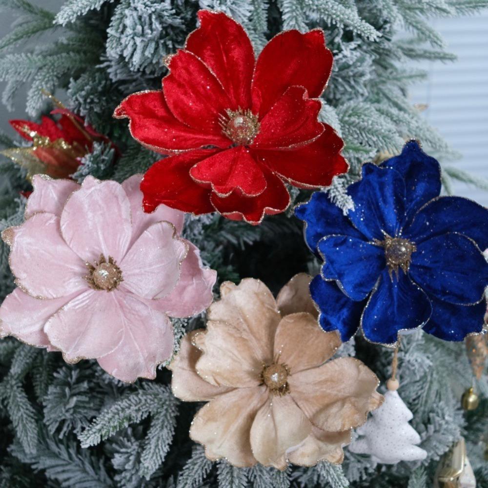 Xmas Tree Decoration 3D Simulation Magnolia 21cm Fake Flowers  New Year