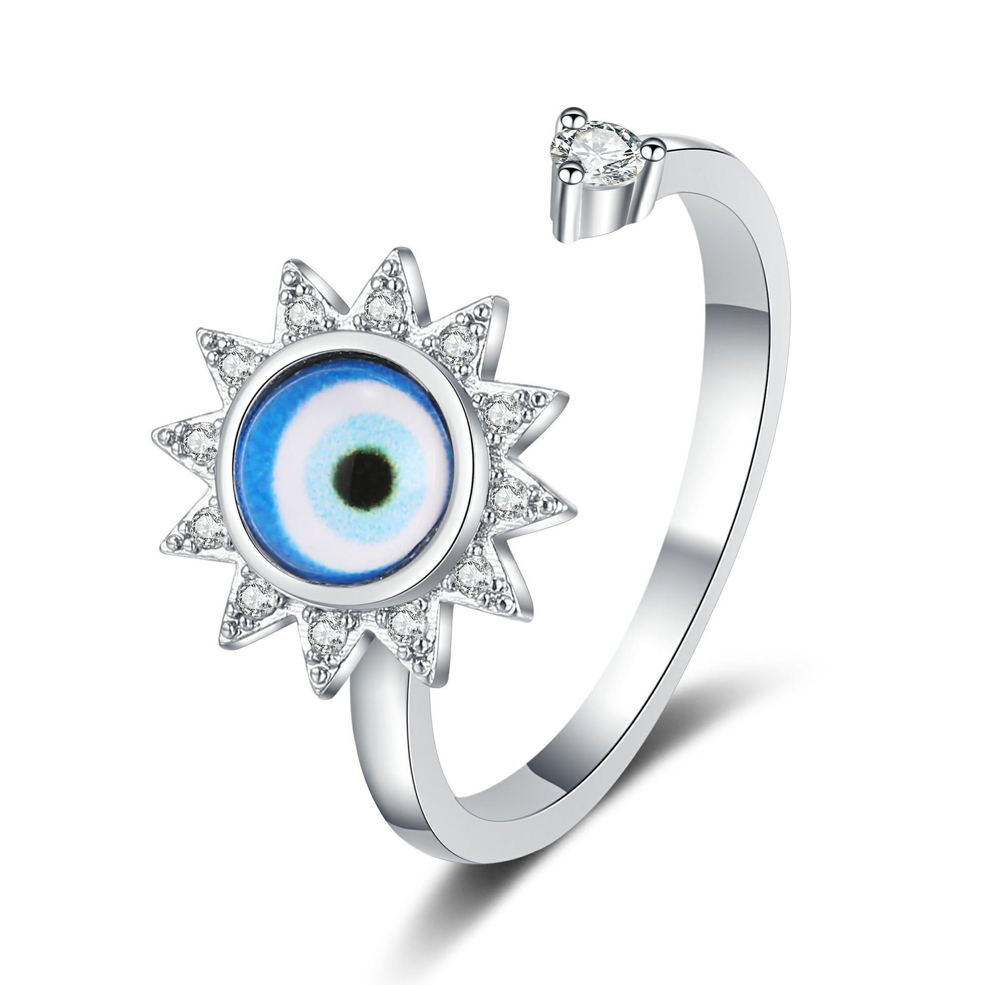 

2026 Rotating Ring Relieves Anxiety, Open Ring Set, Four-leaf Clover Decompression Zircon Ring for Women Resizable