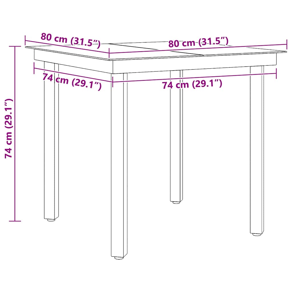 Garden Dining Table Black 80 x 80 x 74 cm Steel and Glass