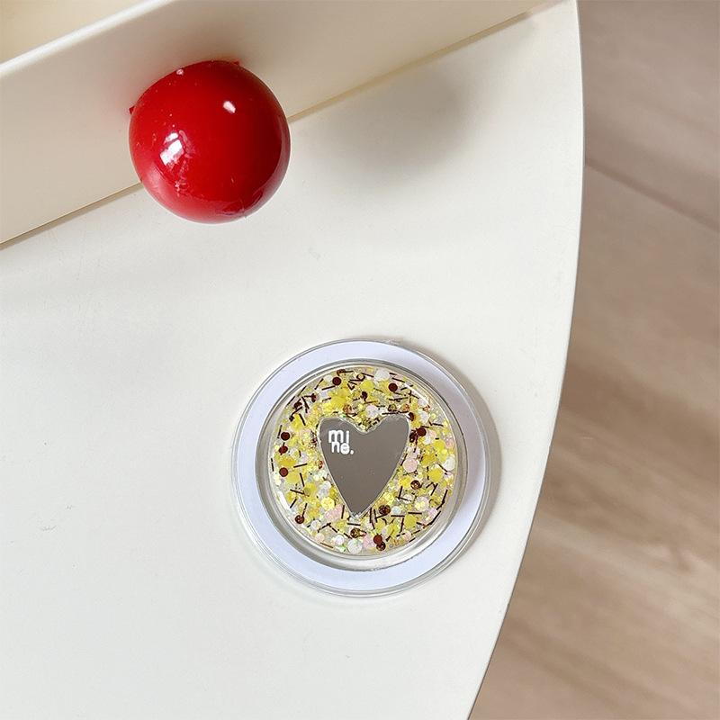 Round Sequin Love Mirror Mobile Phone Holder Airbag Retractable Magnetic Desktop Stand To Watch Dramas And Fold To Carry With You