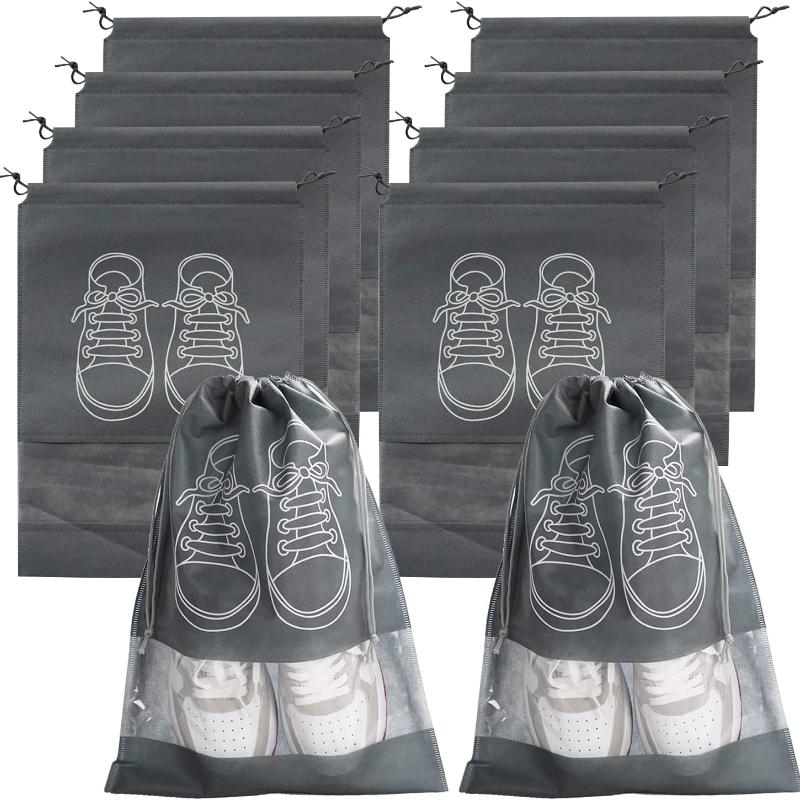 10PC Shoe Storage Bag, Dustproof and Insect Proof Non-woven Fabric Tightening Bag, Transparent Travel Shoe Storage Device