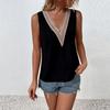 Women's Fashion Casual Sleeveless V-neck Lace Patchwork  Shirt