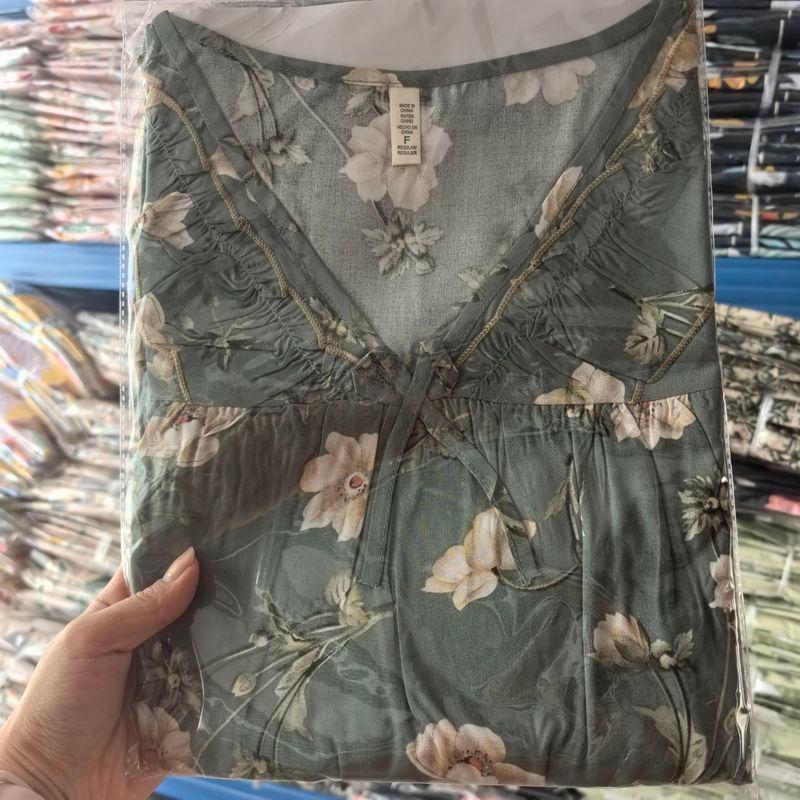 Artificial Cotton Nightdress Women's Summer Thin Plus Size Pajamas Short-Sleeved Artificial Cotton Dress Can Be Outerwear Homewear Maternity Dress