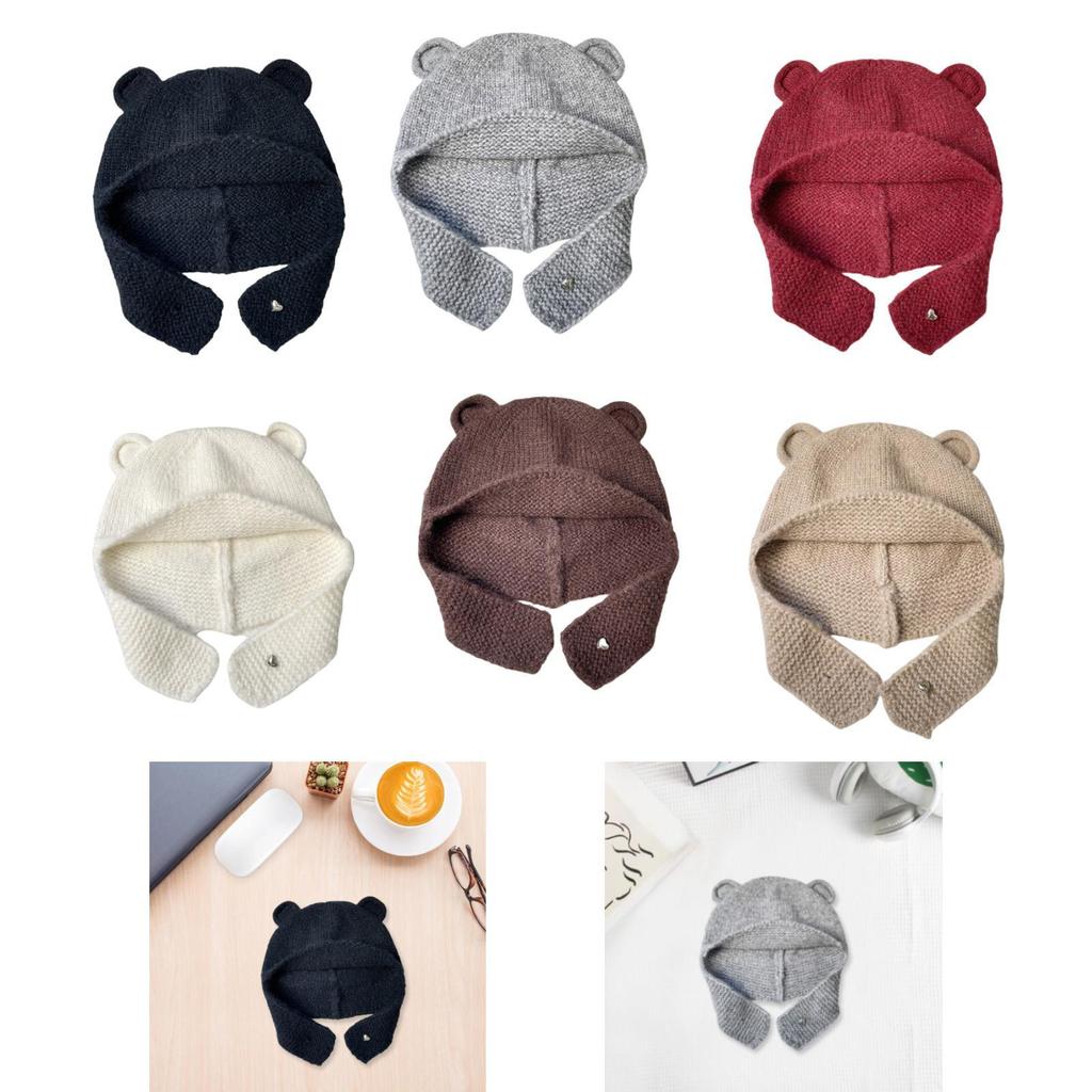 Bear Ear Knitted Hat Winter Cold Cap Windproof Warm Hat Lovely Birthday Gift Animal Earflap Hat for Outdoor Hiking Women Girls
