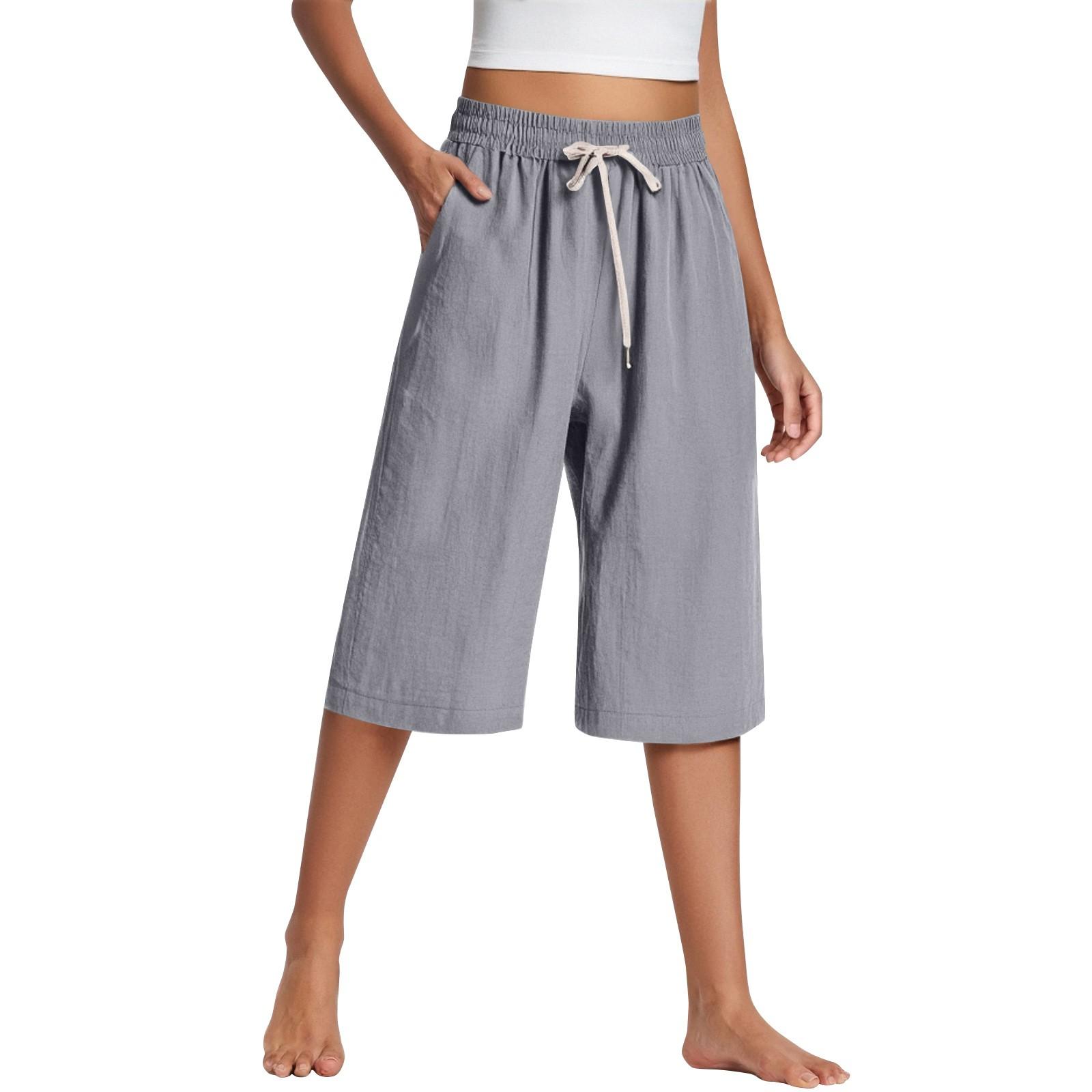 

Женские широкие брюки с карманами, легкие, с высокой талией, свободные, укороченные брюки с поясом XXL