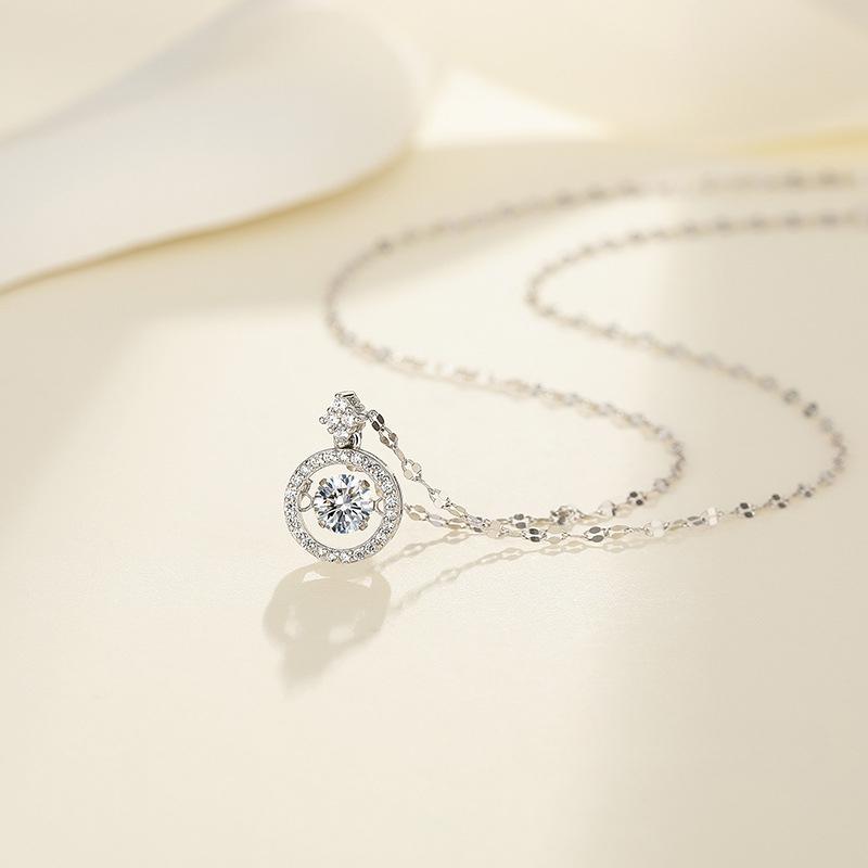 Exquisite Mosang Stone Ring Necklace for Female Minority Design: Geometric Round Sparkling Clavicle Chain