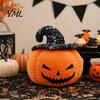 Creative Halloween Holiday Gift Pumpkin Plush Toy, Cute Wizard Hat Stuffed Animal Pillow for Smiling Plushie Sofa Bed, Spooky Home Decor Ornament