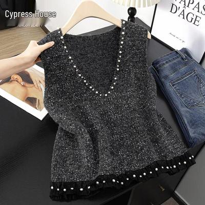 Women's Beaded Wool Blend Layered Vest
