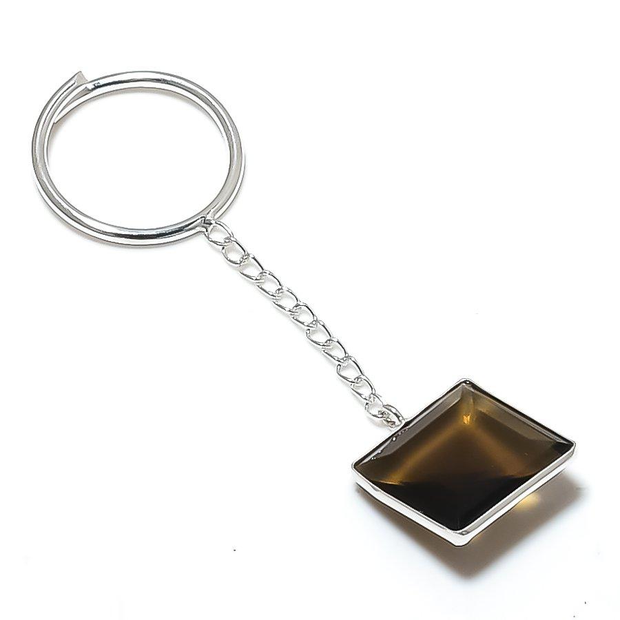 Natural Smoky Topaz Gemstone 925 Sterling Silver Jewelry Keychain 3.15 ETC-13825