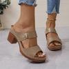 Fashion European American Sandals for Women 2024 Summer New Casual Coarse Heel Large One Word Comfortable Cool Slippers Zapatos De Mujer