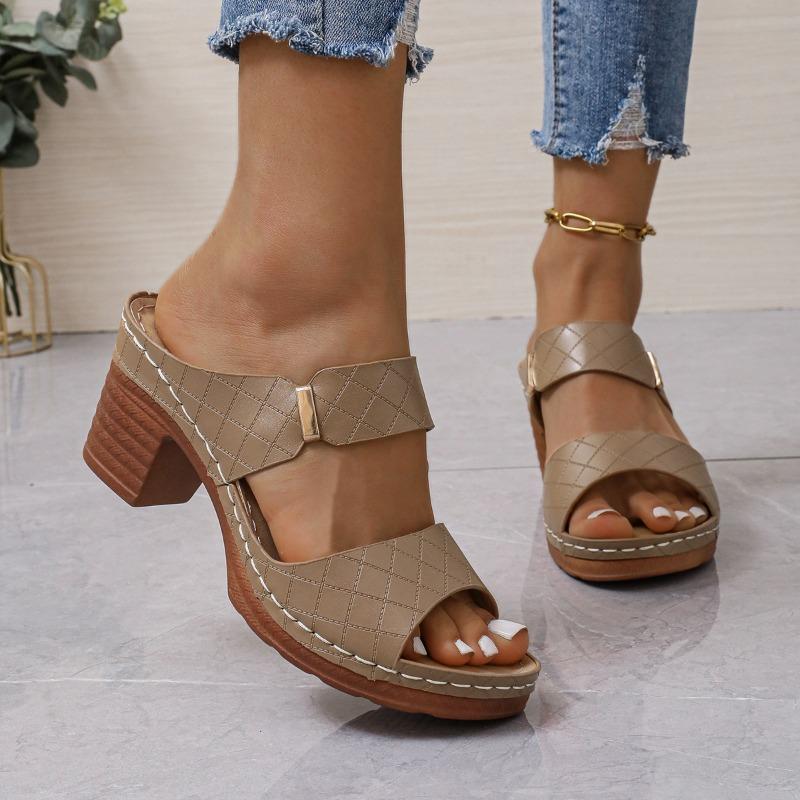 Fashion European American Sandals for Women 2024 Summer New Casual Coarse Heel Large One Word Comfortable Cool Slippers Zapatos De Mujer