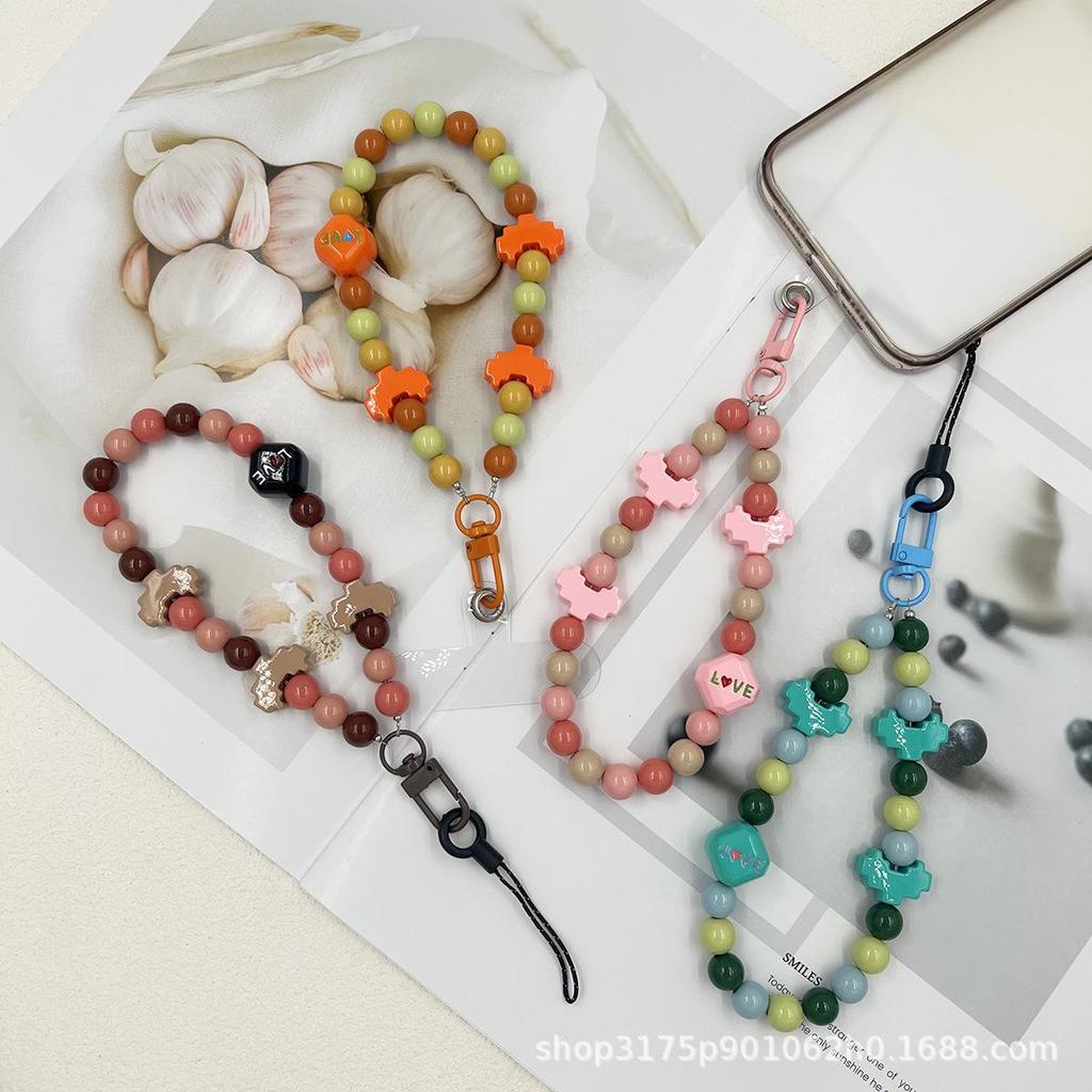 Acrylic Cute Cartoon Mobile Phone Lanyard with Dual Accessories for Versatile Use As Keychain and Bag Accessory.