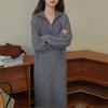 Over-knee Medium and Long Lapel Sweater Skirt Women's Autumn and Winter Loose and Lazy Inner Backing Knitted Dress Knitted Splicing