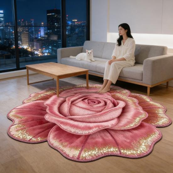 Floral Plush Floor Mat 3D Flower Optical Illusion Rugs Non-Slip Water-Absorbent Bath Mat for Bathroom Bedroom Entrance Vanity Area