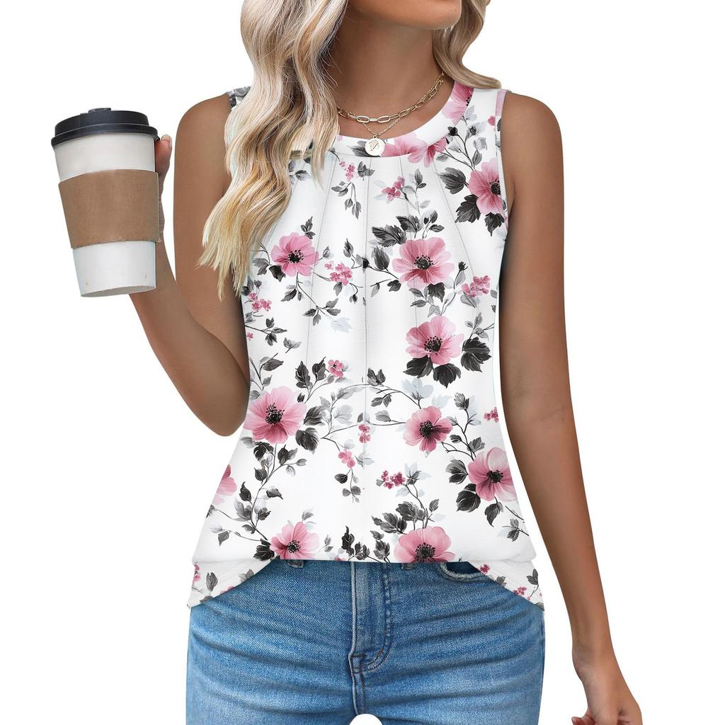 Womens Casual O Neck Loose  Sleeveless Top T-shirt  Summer Tank Tops For Women Tank Camisole Sleeveless Basic Tops
