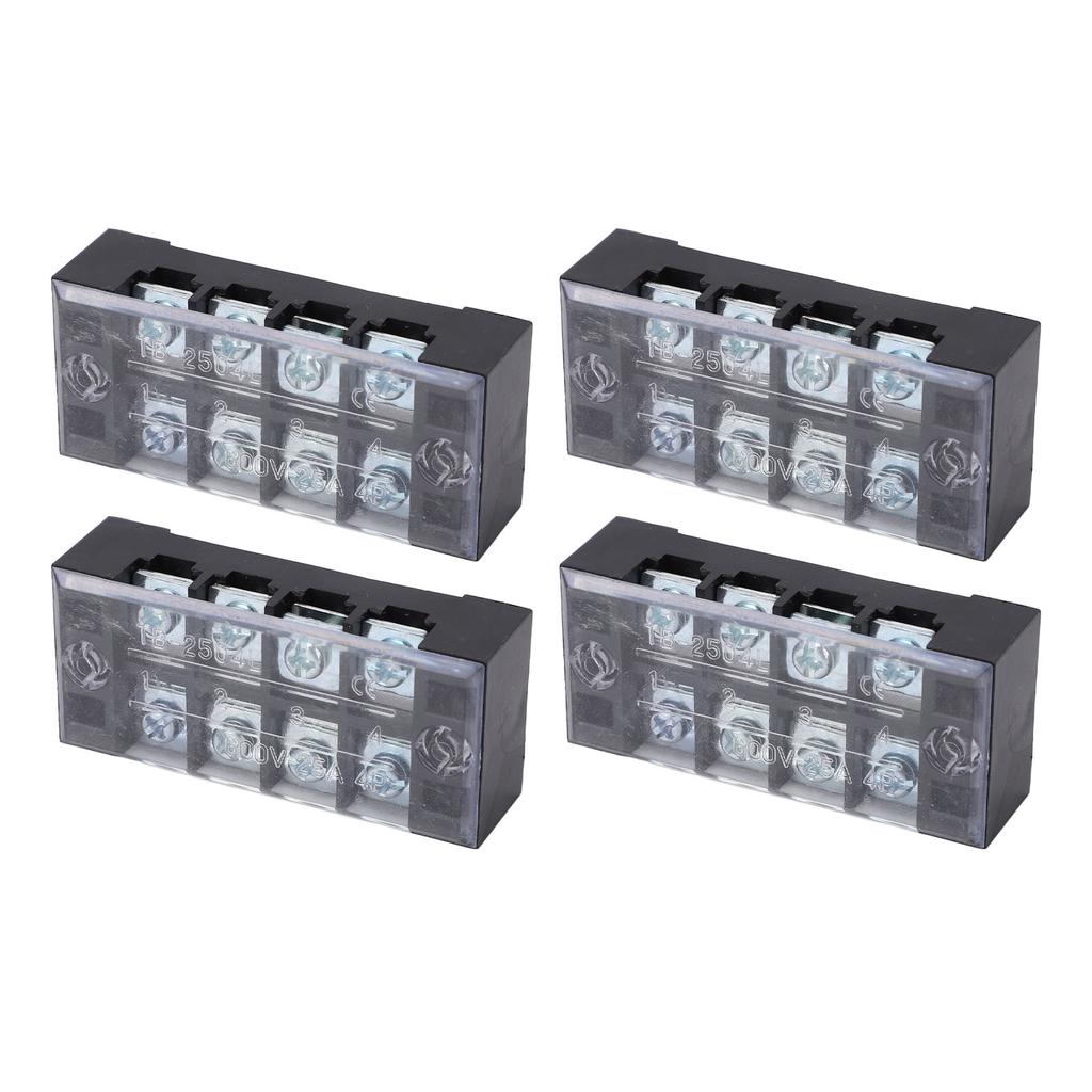 Terminal Strip Dual Row Screw Clamp High Current Wire Terminal Block with Cover 600V 25A 4pcs 4 Position (2504)