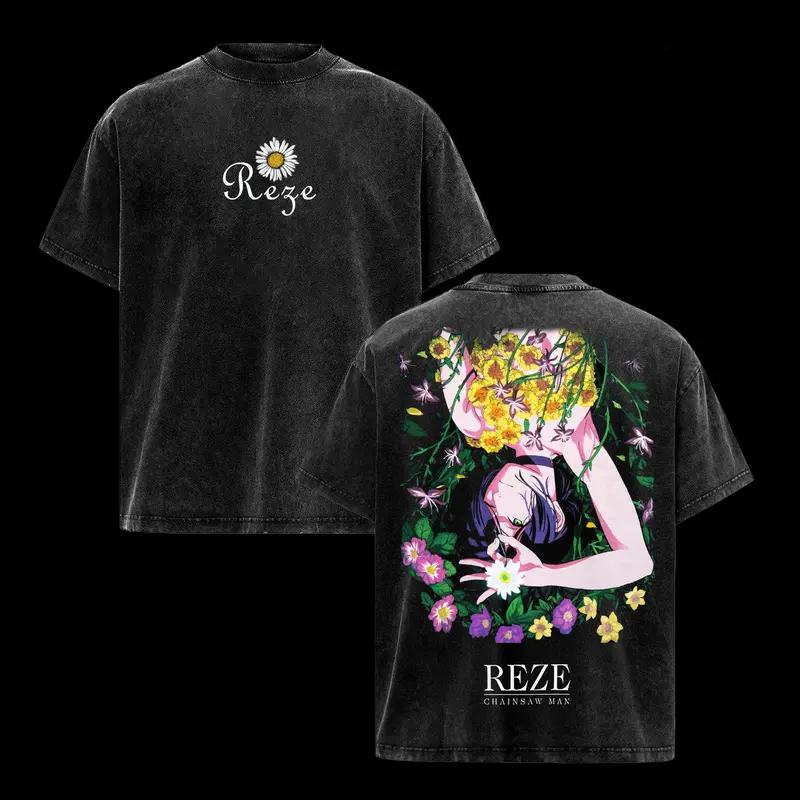 

Chainsaw Man Reze Printed Tee Men Women Retro Washed T-shirts Oversized Cotton T Shirt Short Sleeve Clothing Harajuku Tshirt XXL чёрный