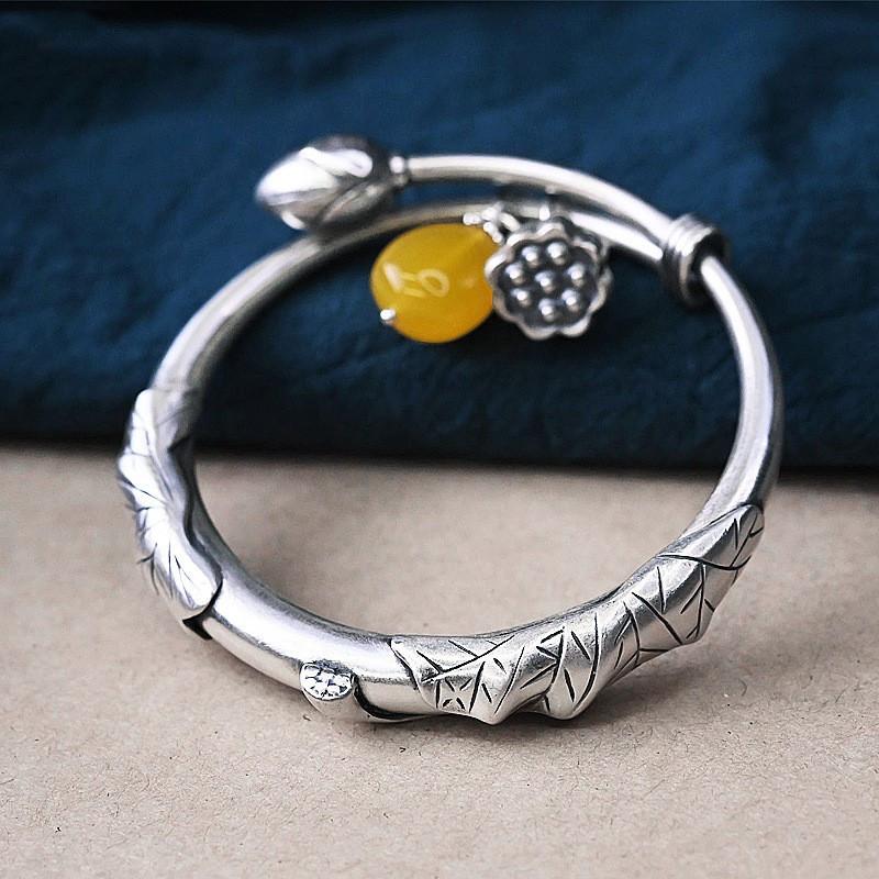Lotus, Lotus, Retro Ethnic Style, Honey Wax, Ancient Method, Push Pull Bracelet