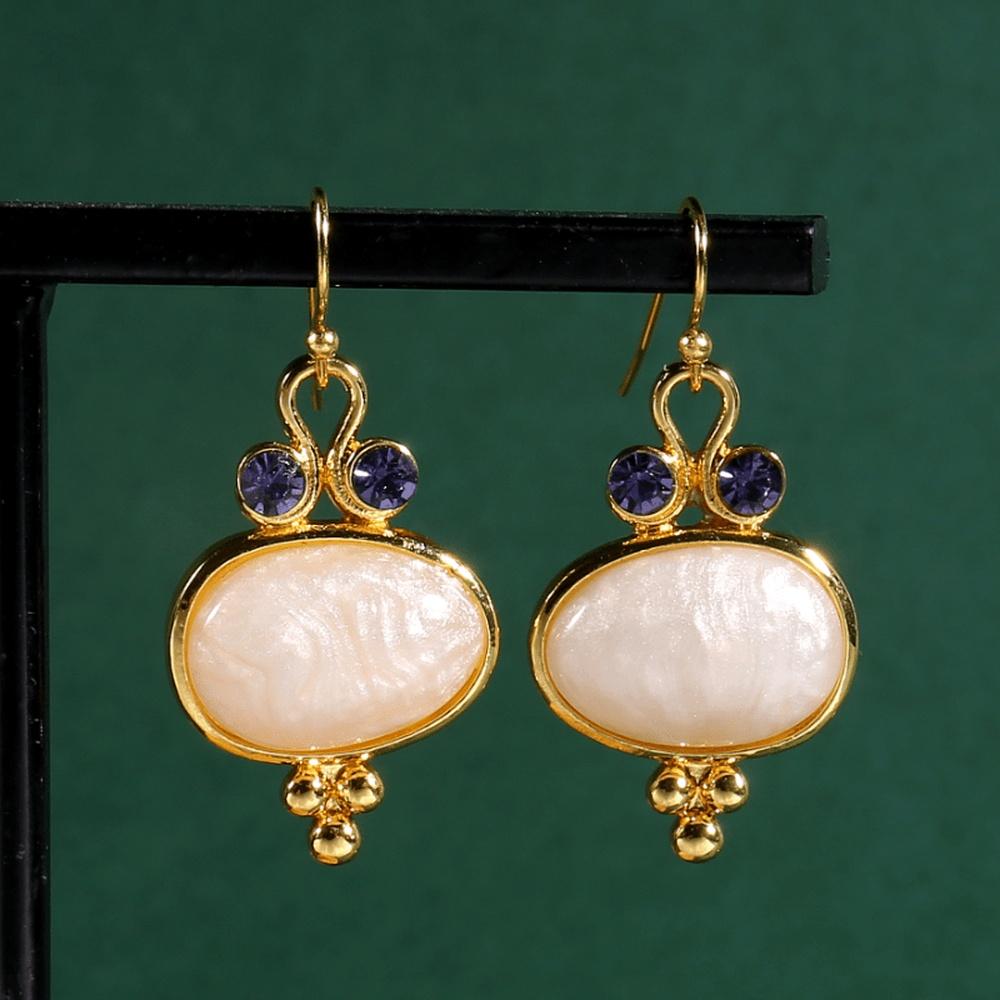 Vintage Boho Oval Cut Gemstone Drop Earrings for Women and Girls - Creative Jewelry Accessories