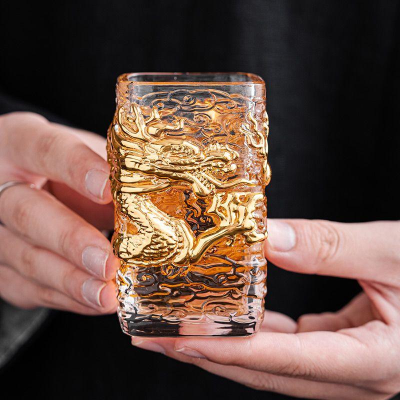 Glazed teacup, golden auspicious dragon cup, heat-resistant glass master cup, single cup, personalized and creative tea drinking  200ml