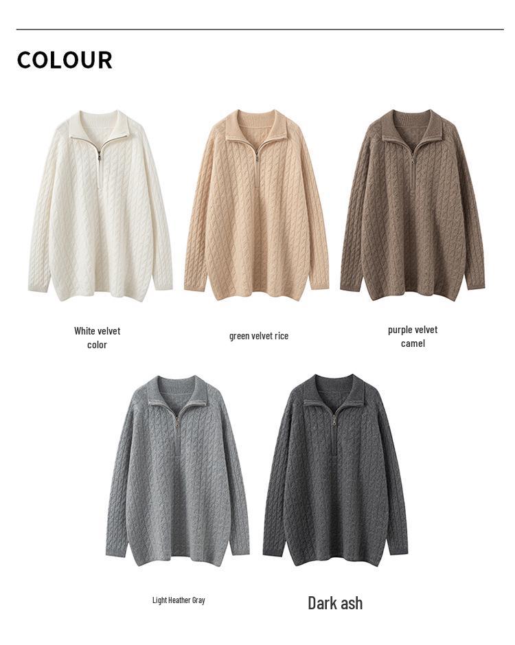 Soft Cashmere Women's Loose Half-Zip Pullover Knit Sweater - Autumn/Winter 2026 Collection