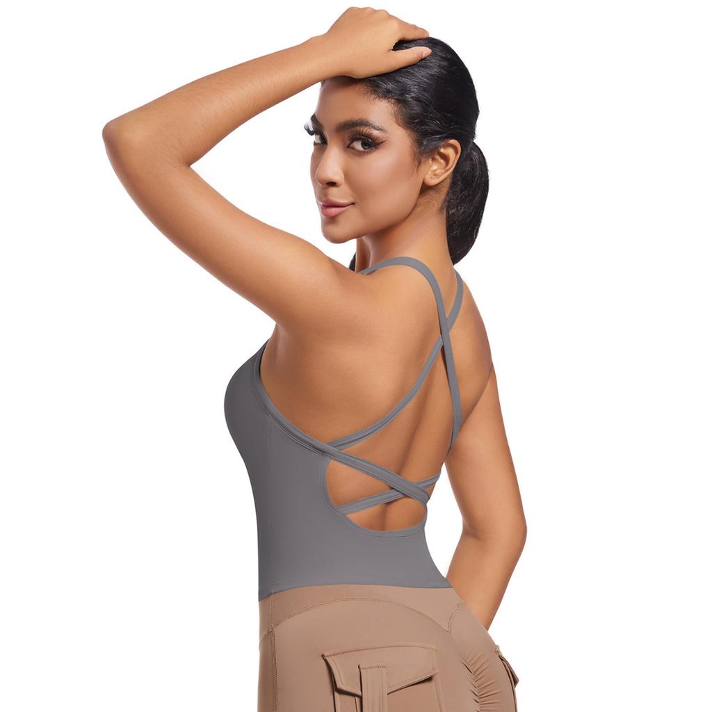 New Double-sided Nylon Solid Color Back Cross Sports Bra, Running Fitness Yoga Suit, Vest Top For Women