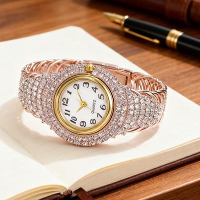 Yousheng Women Quartz Watch Round Dial Analog Watch with Alloy Strap Ladies Rhinestone Wristwatch for Casual Wear Parties Offices Dates