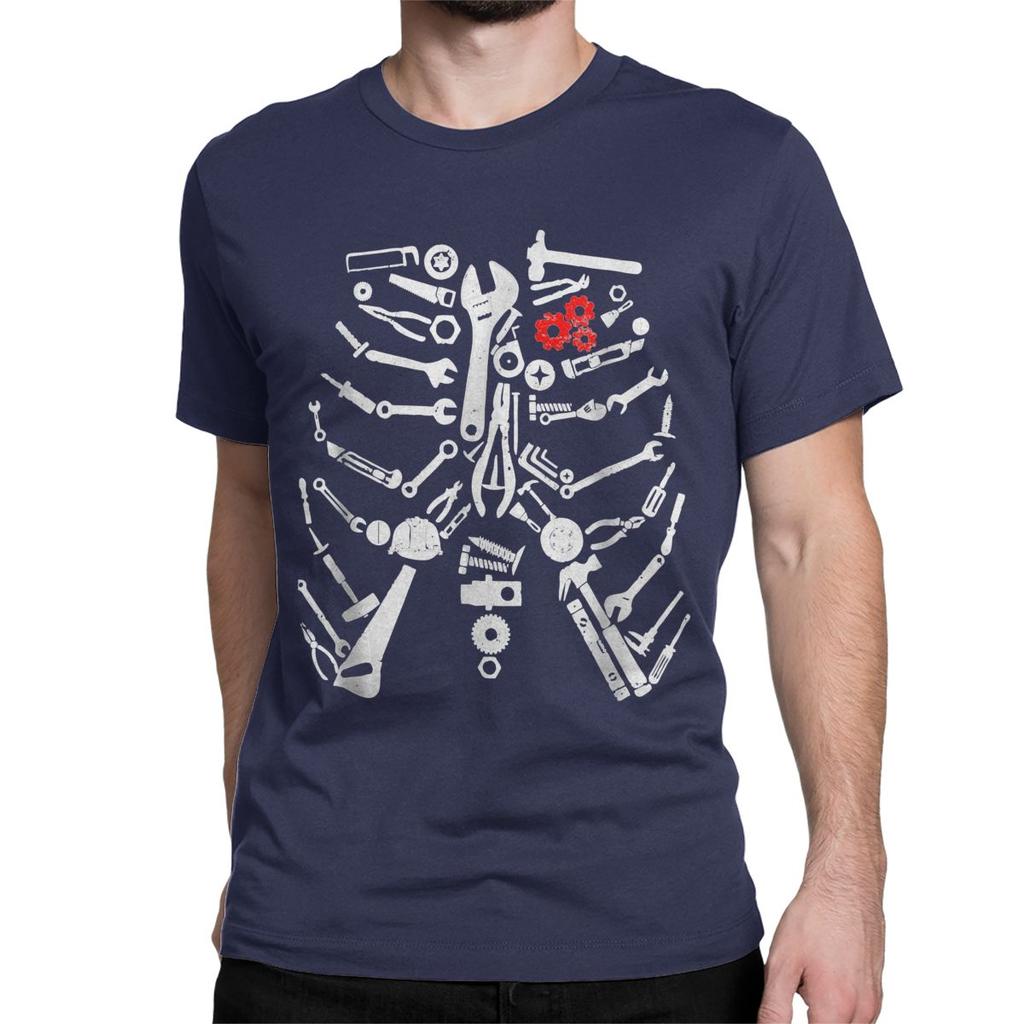 Men Women T-Shirts Mechanic Skeleton Craftsman Funny 100% Cotton Tee Shirt Short Sleeve Tools T Shirts Round Neck Tops Unique