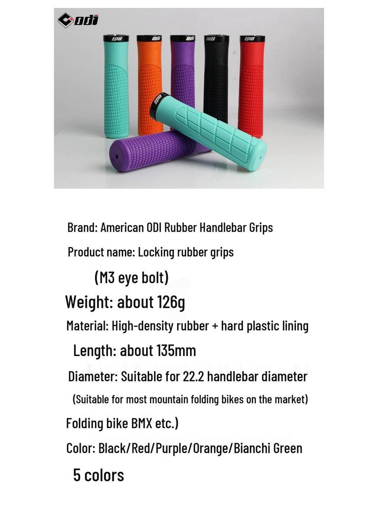 American ODI Anti-Slip Shock-Absorbing Lock-On Rubber Grips for Mountain, Fixed Gear, and Folding Bikes