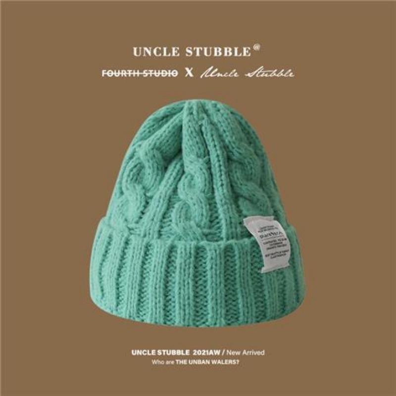 Knitted Appliquéd Twisted Wool Hat Big Head Circumference Winter Candy Colour Ear Protection Hat Women's Hat