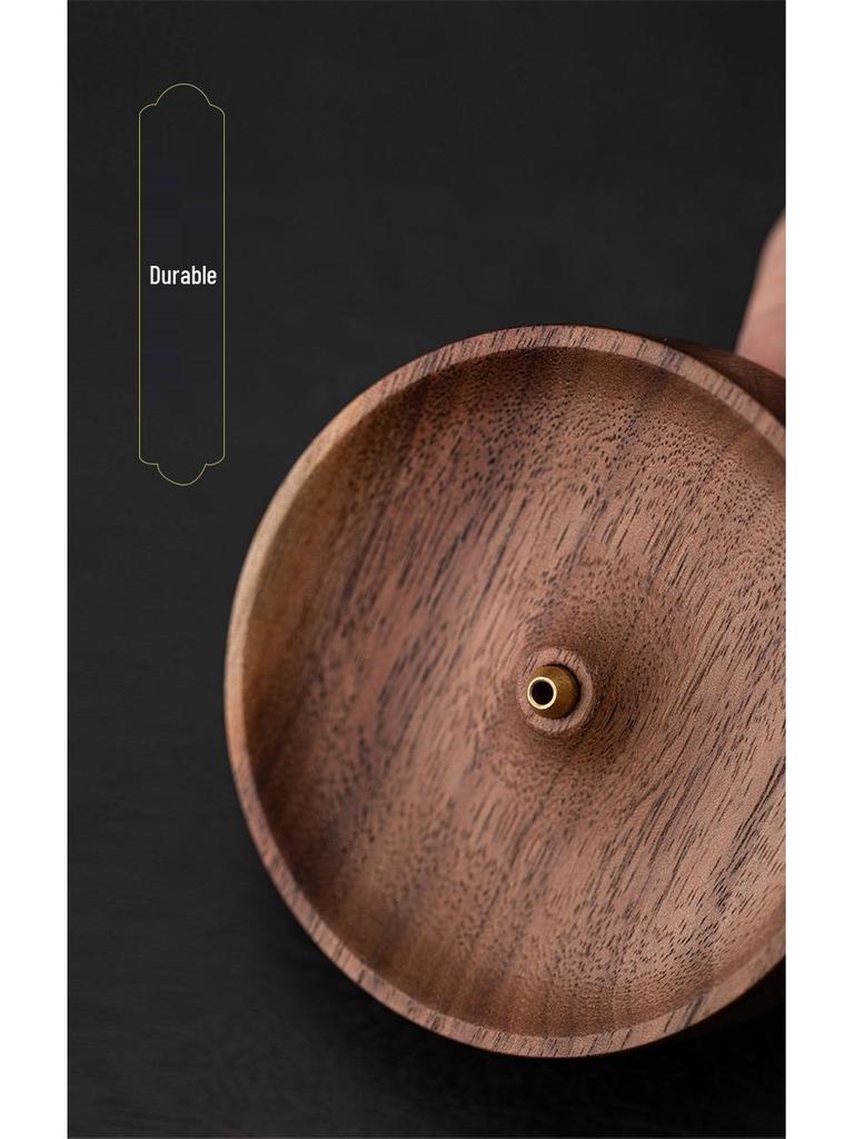 Zen Round North American Walnut Incense Holder with Agarwood Incense Sticks - Chinese Style Solid Wood Household Burner
