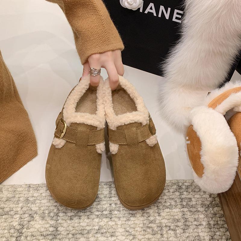 Damen Samt Ein-Pedal Beanie Schuhe mit dicker Sohle, neue Winter Plüschschuhe, Schneestiefel, Boken Baumwollschuhe