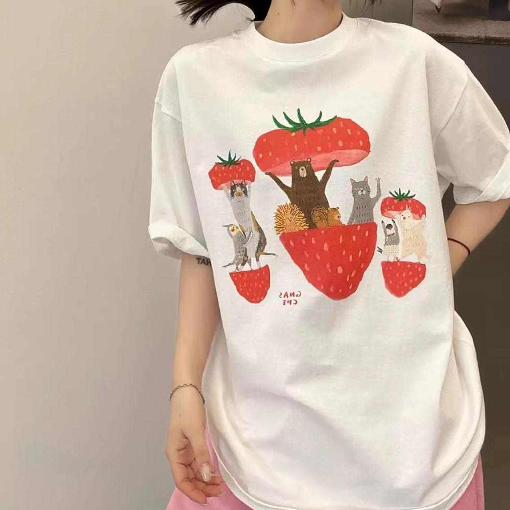 Verão 100% algodão Casual camiseta oversized Feminina Streetwear Harajuku desenho animado engraçado Camisetas de manga curta Feminina branca Y2k Tops