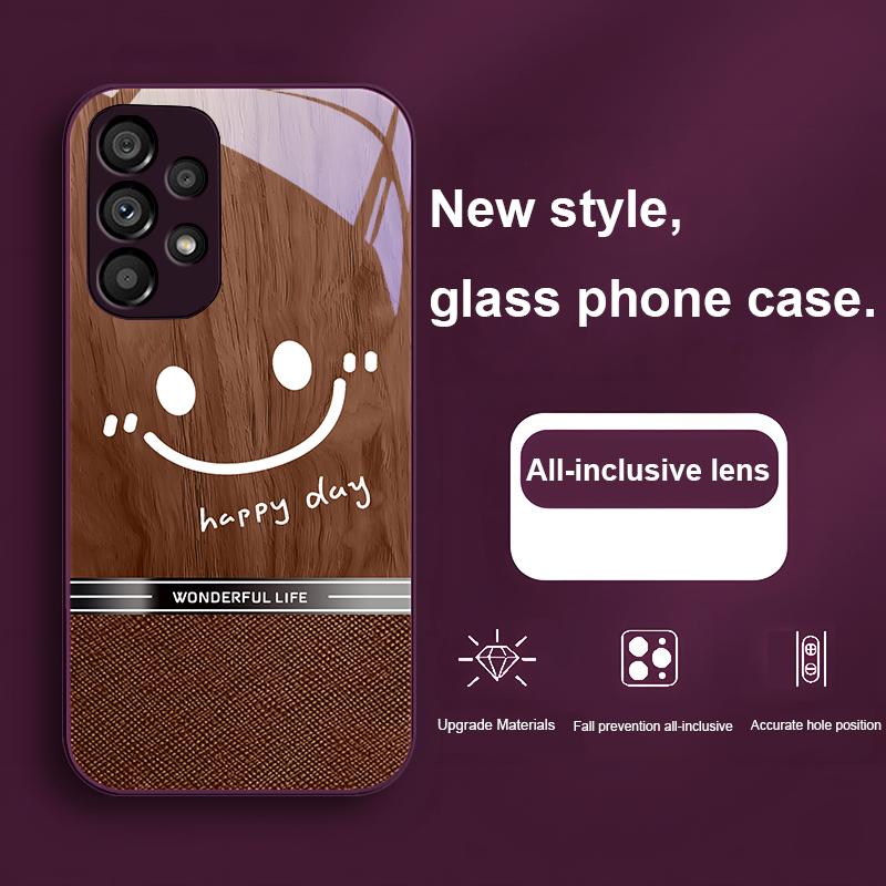 

Деревянная текстура с улыбающимся лицом для Samsung Galaxy S24 Plus S20 21 FE S23 Ultra S8 9 A70 72 73 50 51 52 53 Закаленное стекло Чехол для телефона Samsung S23 Plus