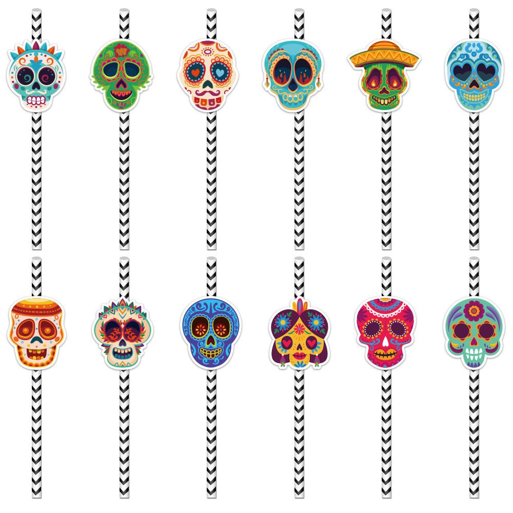 Paper Skeleton Theme Straws For Halloween Party Decorations And Drink Supplies