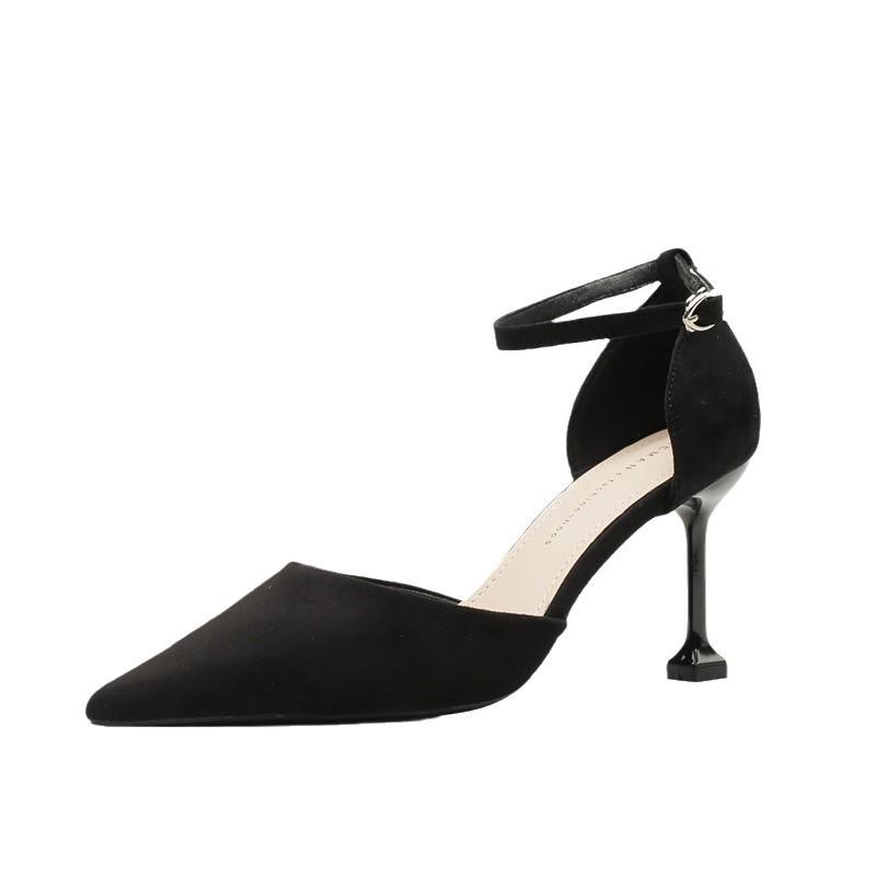 Chaussures simples à bride ajourée, printemps et automne, nouveaux talons hauts aiguilles noirs pour femmes