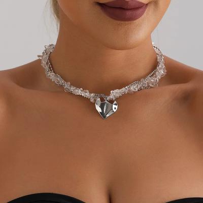 Fashion Boho Crystal Class Gravel Clavicle Chain New Y2K Heart Beaded Necklace Women Cool Choker Exquisite