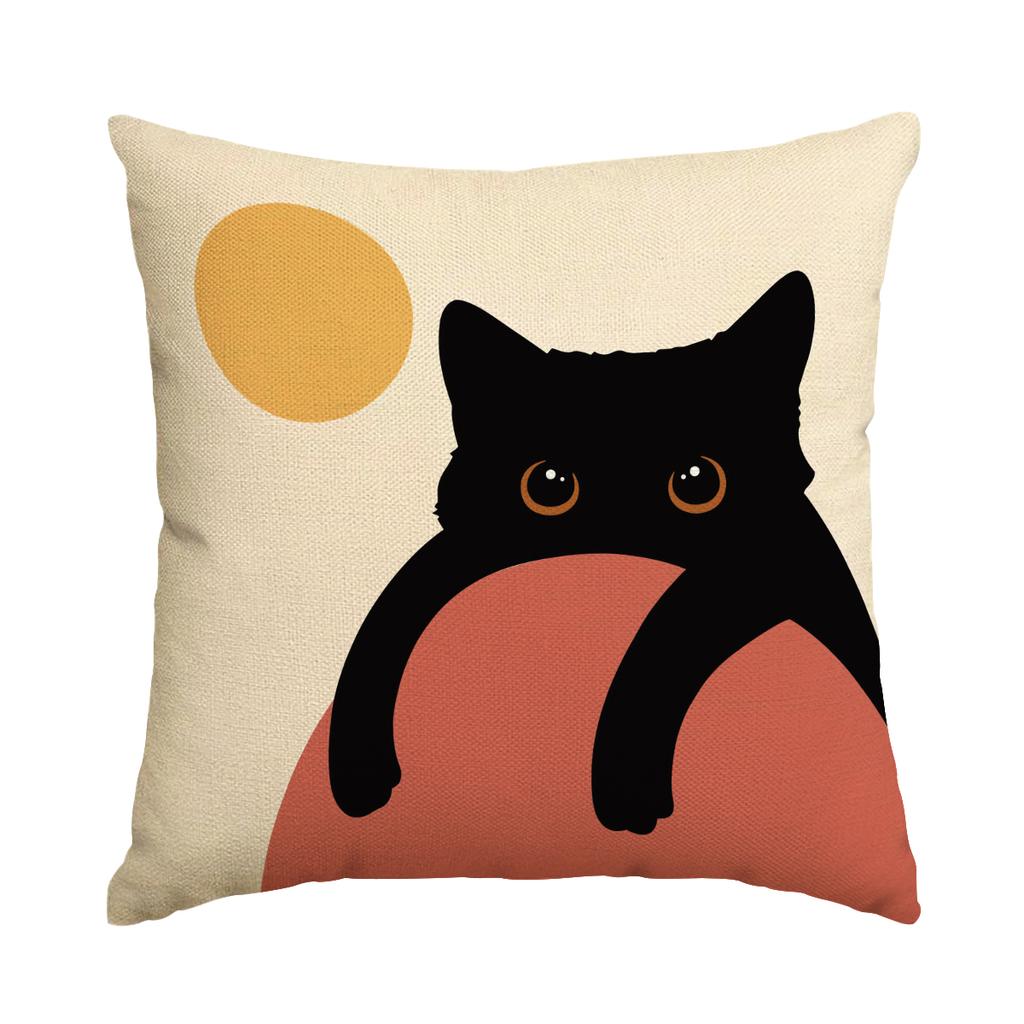 1/4Pcs Cute Cat Pillow Cover, Abstract Cartoon Animal Printed Sofa Cushion Cover, Sofa Bedroom Living Room Decoration