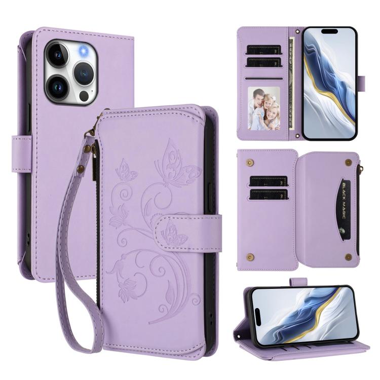 Butterfly Love Flower Multi-card Zipper Wallet Leather Phone Case