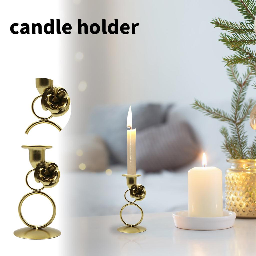 Iron Candlesticks, Vintage Metal Carved Flower Circular Ring Candle Holder Desktop Decorative Candle Stand For Wedding Dinning Party Table Home Decor